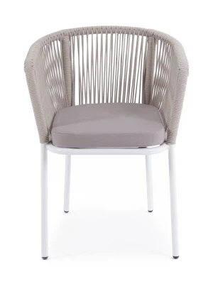 "Марсель" стул плетеный из роупа, каркас алюминий светло-серый (RAL7035) муар, роуп бежевый круглый, ткань бежевая 15052