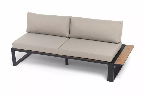 "Тулон" левый модуль, каркас алюминий, HPL "дуб", черный муар, ткань бежевая 15052
