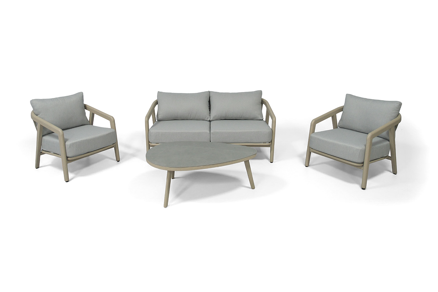 "Брюссель" лаунж-зона из искусственного ротанга на 4 персоны, цвет серый, каркас под дерево (холодно-бежевый)