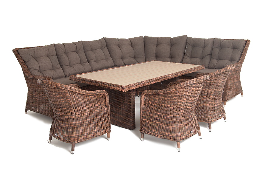 "Бергамо" обеденная группа угловая из искусственного ротанга, цвет коричневый "Бергамо" обеденная группа угловая из искусственного ротанга, цвет коричневый