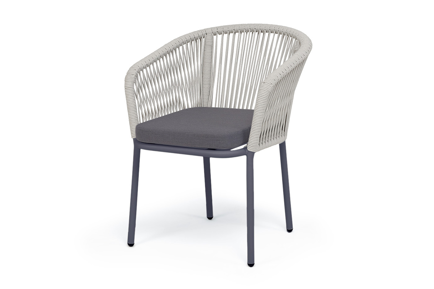 "Марсель" стул плетеный из роупа, каркас алюминий серый (RAL7022) муар, роуп серый меланж круглый tex, ткань темно-серая 027