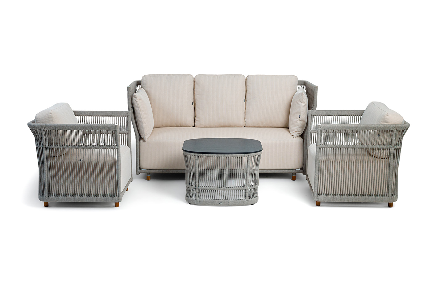 "Лугано" лаунж-зона 5-местная плетеная из роупа (веревки), каркас алюминиевый светло-серый, роуп серый меланж