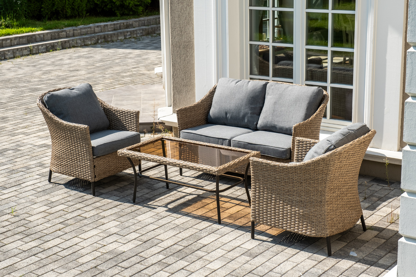 "Овьедо" лаунж-зона из искусственного ротанга на 4 персоны, цвет соломенный (К)