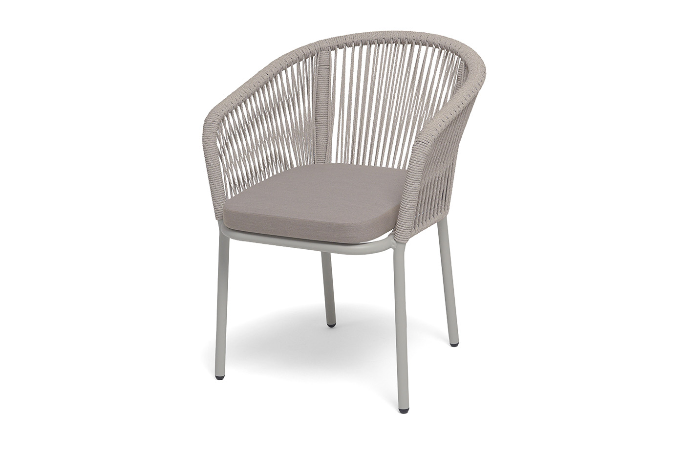 "Марсель" стул плетеный из роупа, каркас алюминий светло-серый (RAL7035) муар, роуп бежевый меланж круглый tex, ткань бежевая 052