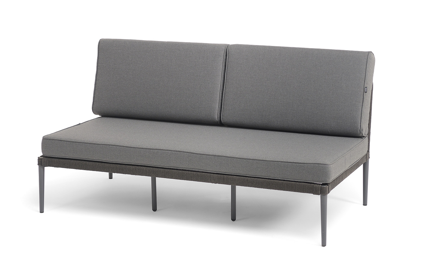 "Канны" прямой модуль плетеный из роупа, каркас алюминий темно-серый (RAL7024) муар, роуп темно-серый круглый, ткань темно-серая 027, L160