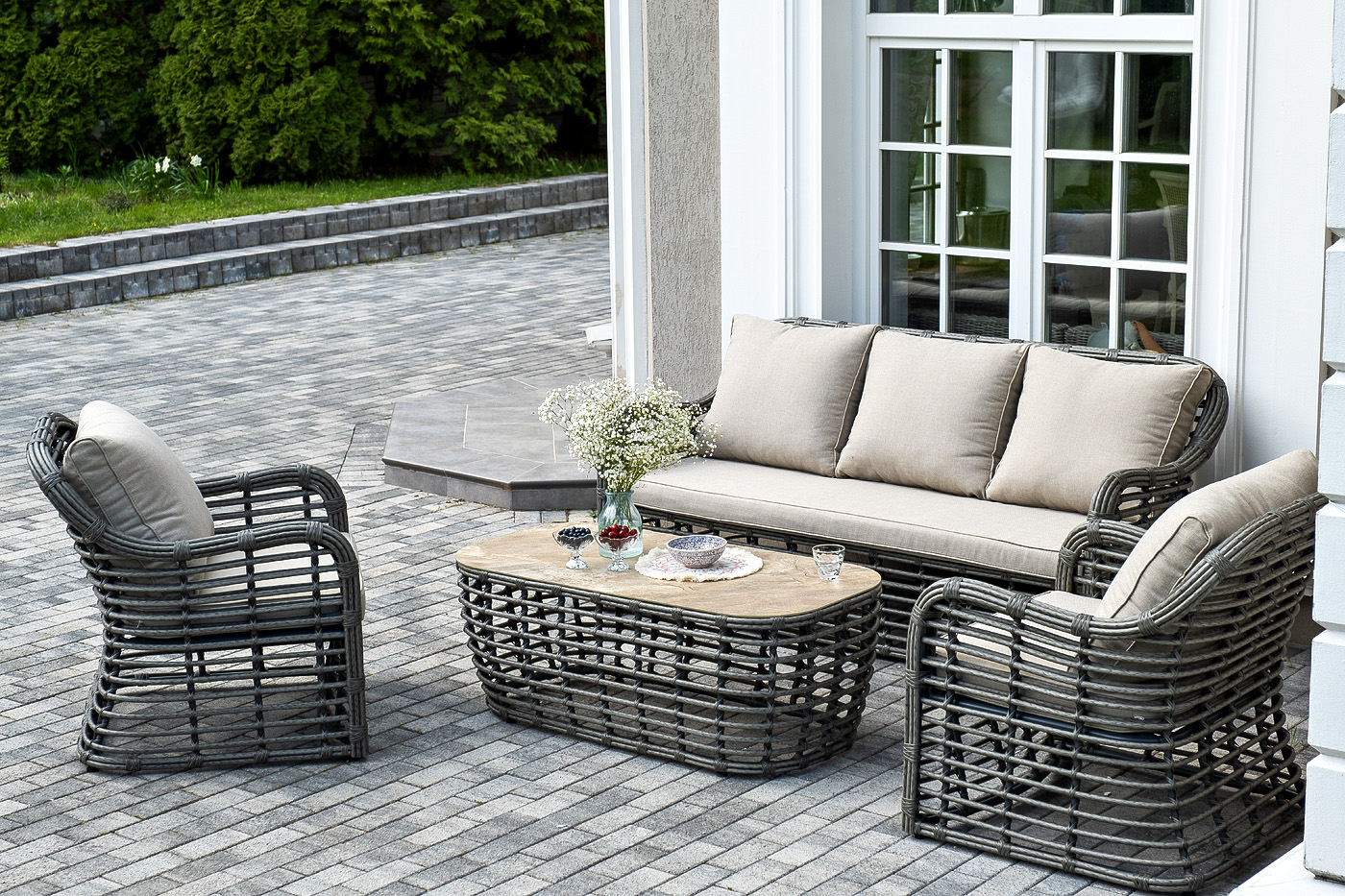 "Ницца" лаунж-зона из искусственного ротанга, цвет серый