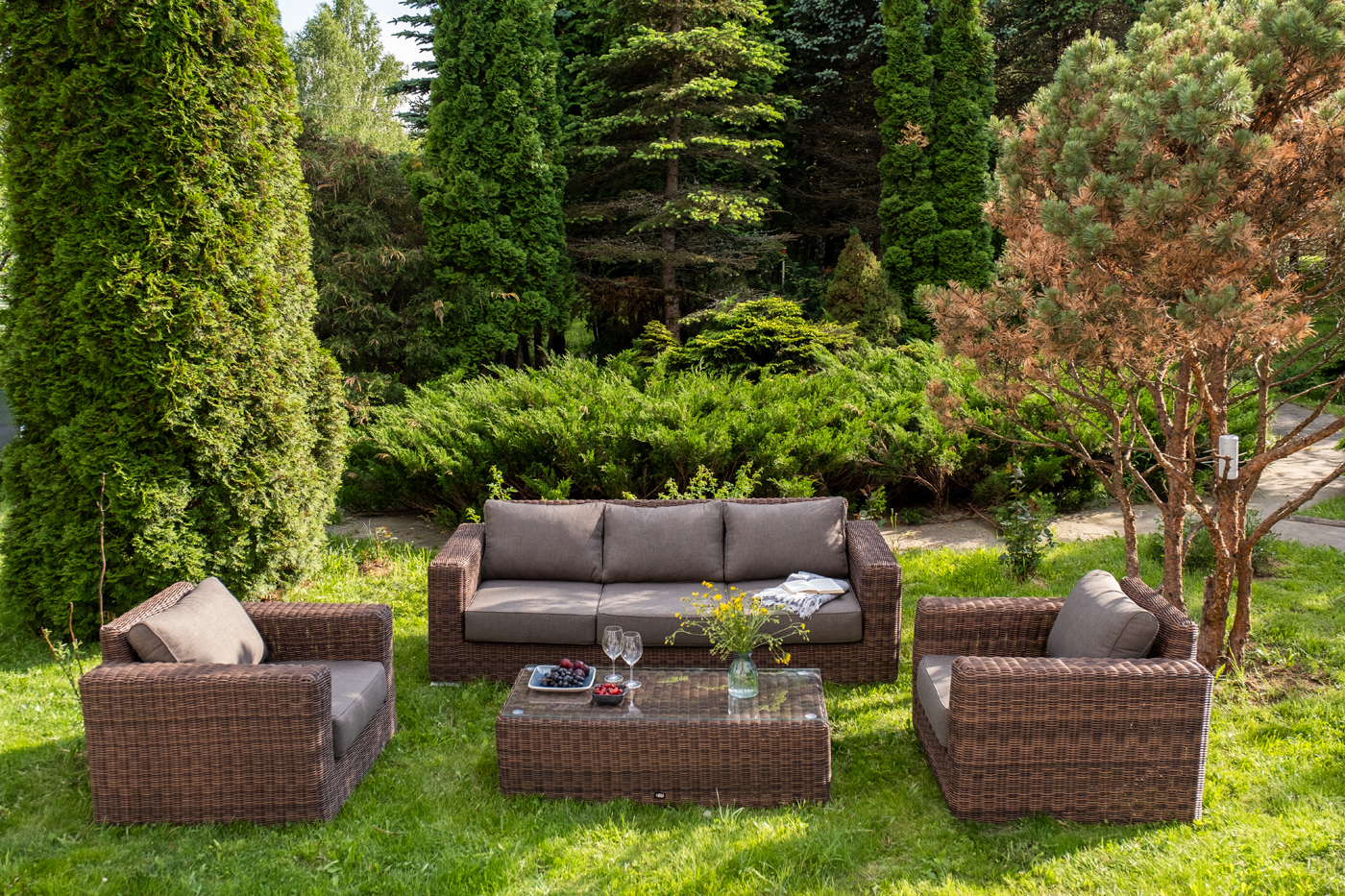 "Боно" лаунж-зона из искусственного ротанга, цвет коричневый 