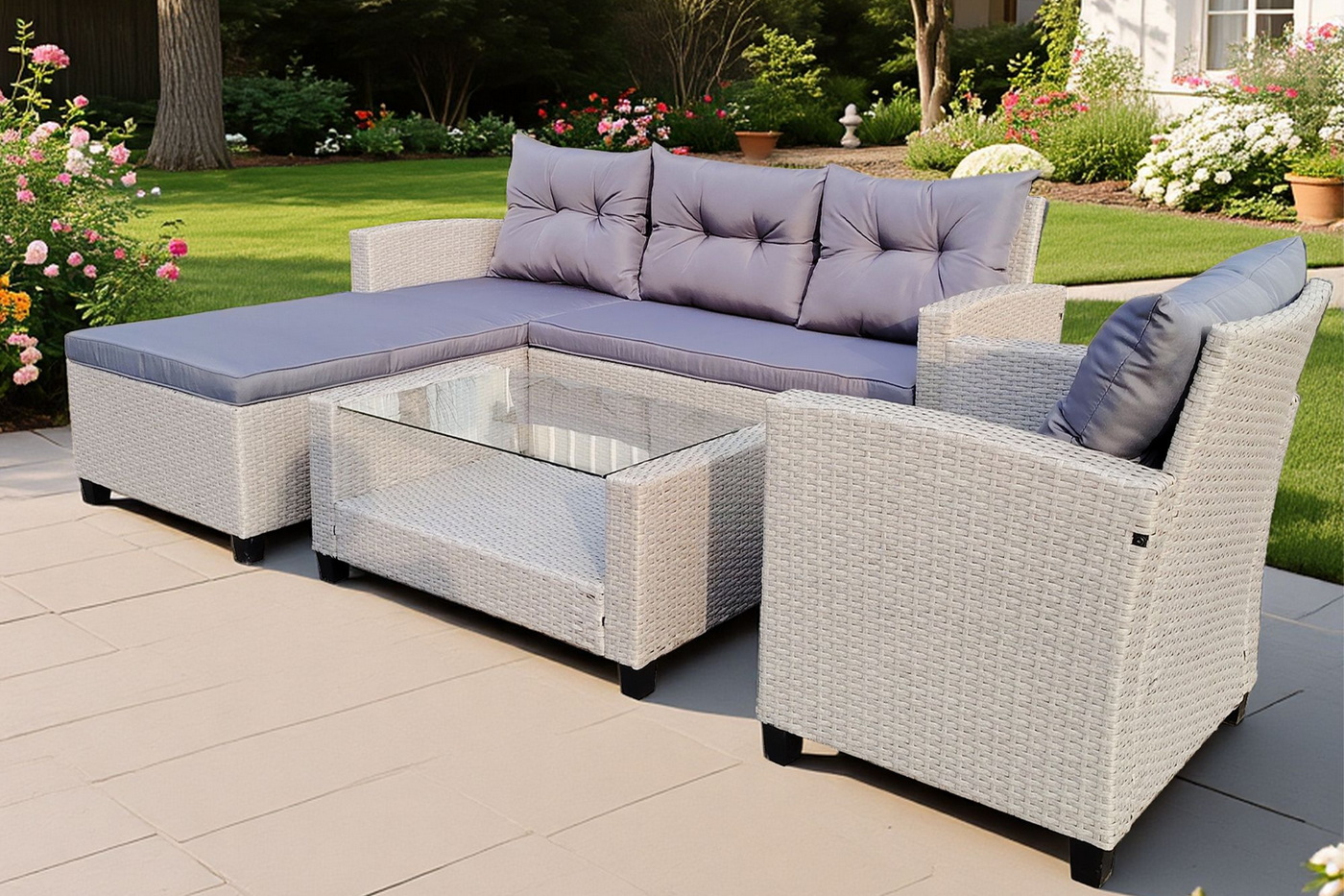 "Атланта" лаунж-зона из искусственного ротанга, цвет серый (К)