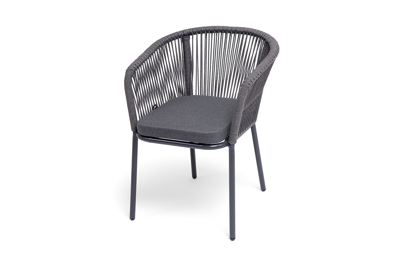 "Марсель" стул плетеный из роупа, каркас алюминий темно-серый (RAL7024) шагрень, роуп серый круглый, ткань темно-серая 027