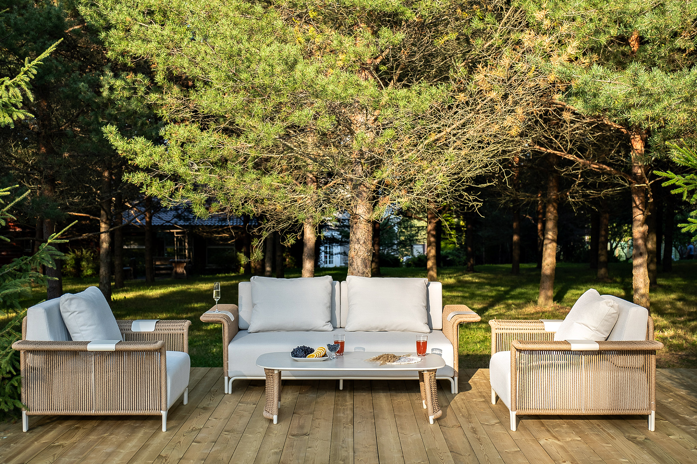 "Мальдивы" лаунж-зона из искусственного ротанга, цвет соломенный (К)