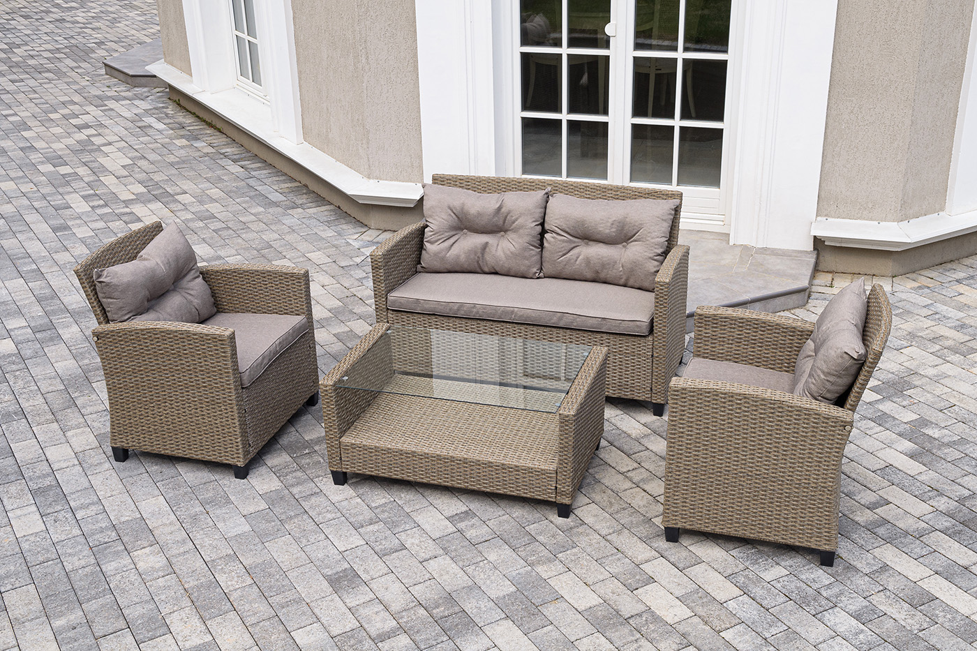 "Филадельфия" лаунж-зона из искусственного ротанга, цвет соломенный, цвет подушек бежевый (К)