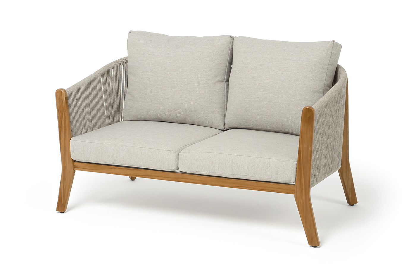 "Сидней" диван 2-местный плетеный из роупа, основание тик, каркас алюминий бежевый, роуп бежевый, ткань бежевая