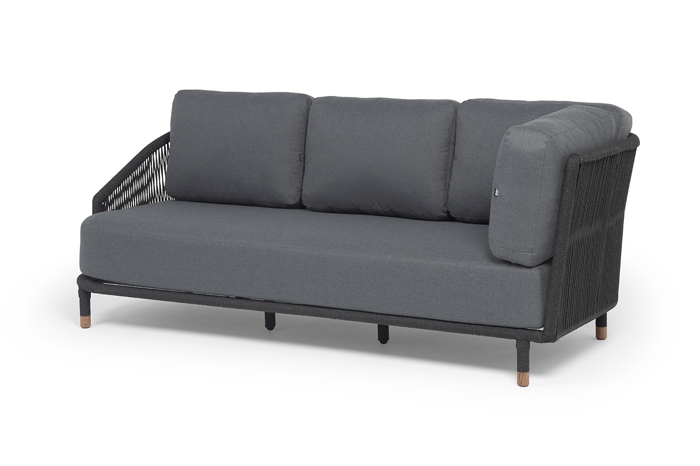 "Верона" правый-угол модуль плетеный из роупа, каркас алюминий темно-серый (RAL7024) муар, роуп темно-серый круглый, ткань темно-серая 027, L220х89