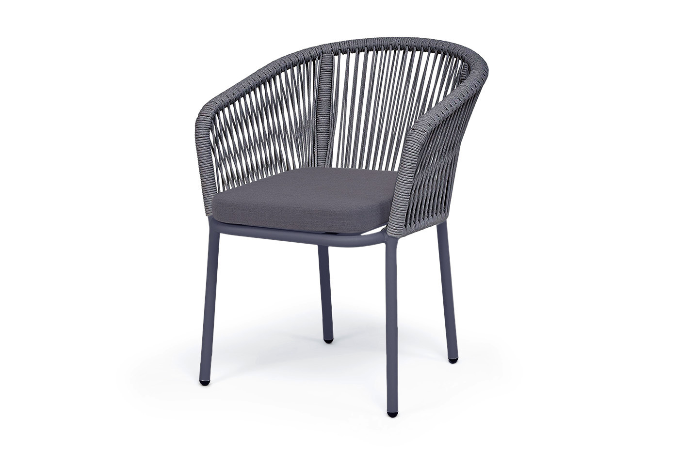"Марсель" стул плетеный из роупа, каркас алюминий серый (RAL7022) муар, роуп серый меланж круглый tex, ткань темно-серая 027