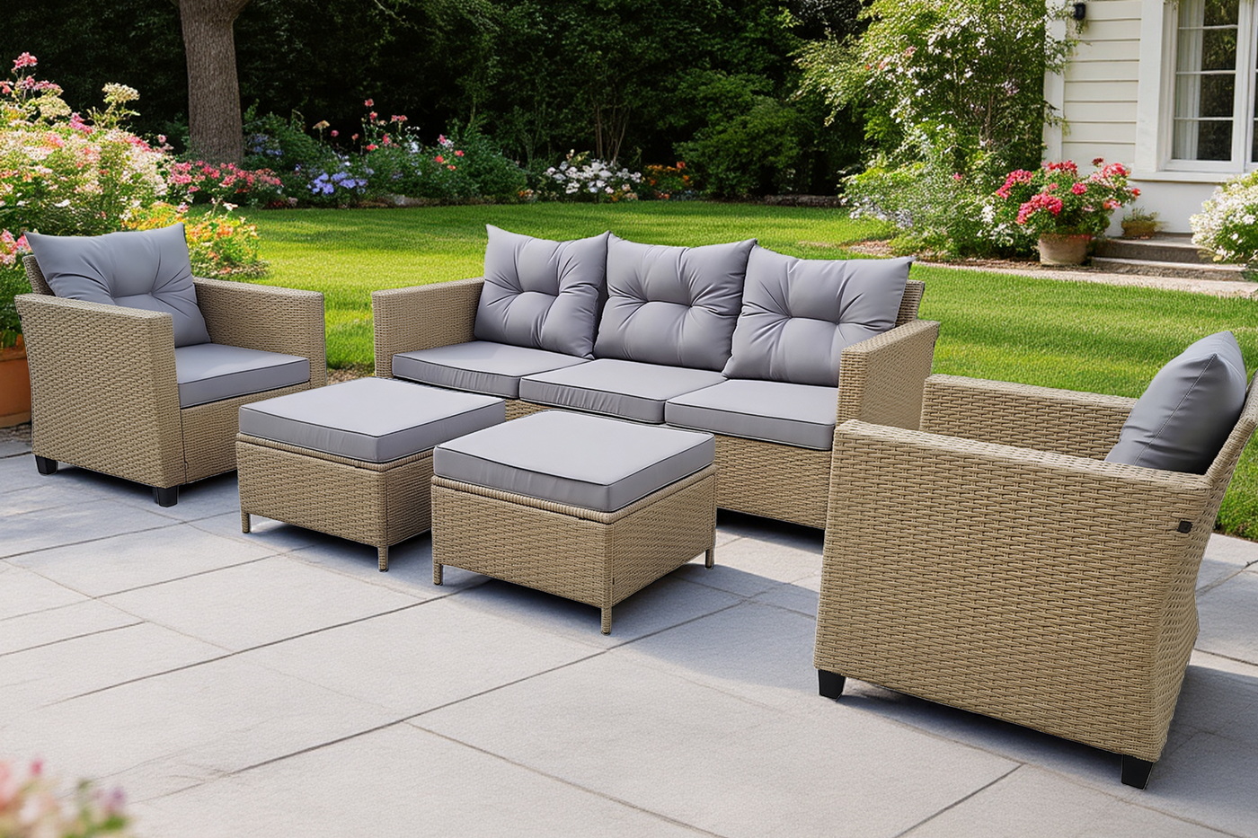 "Бостон" лаунж-зона из искусственного ротанга, цвет соломенный (К)