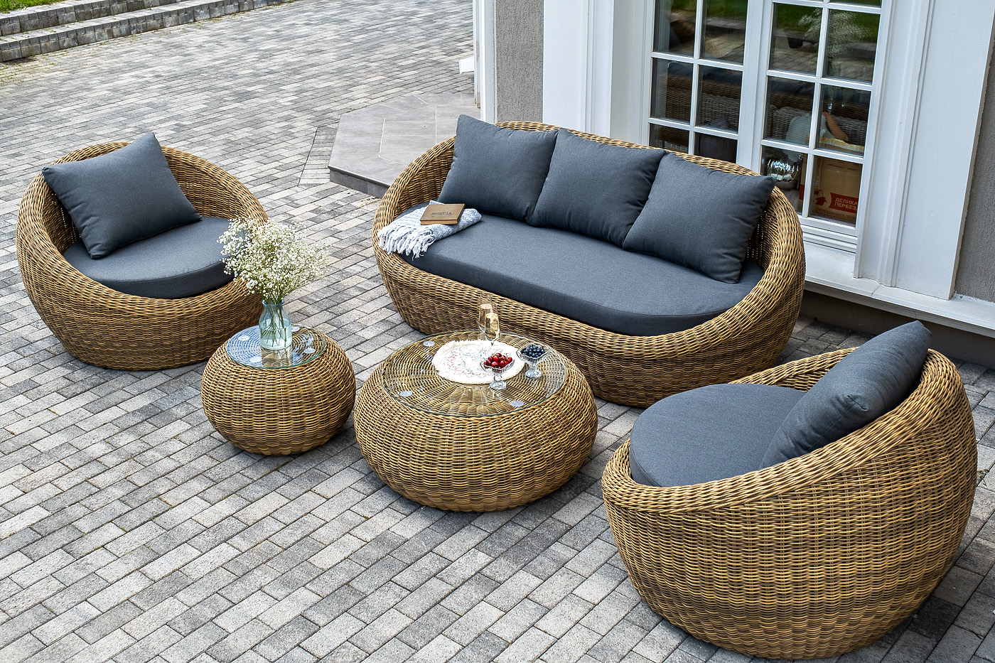 "Барселона" лаунж-зона из искусственного ротанга, цвет соломенный