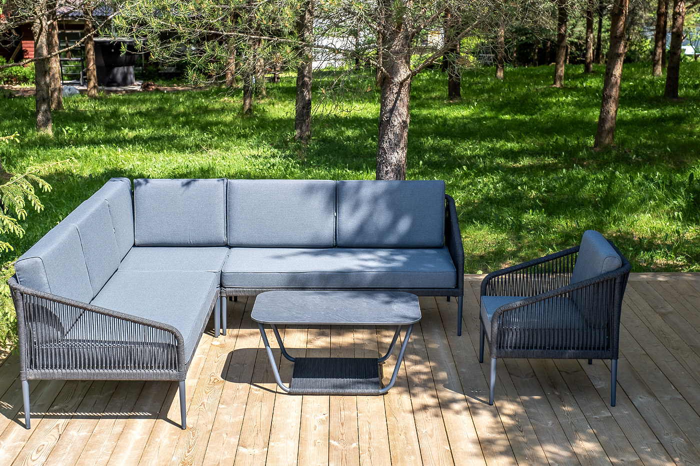 "Канны" модульная угловая лаунж-зона из роупа (веревки), цвет темно-серый