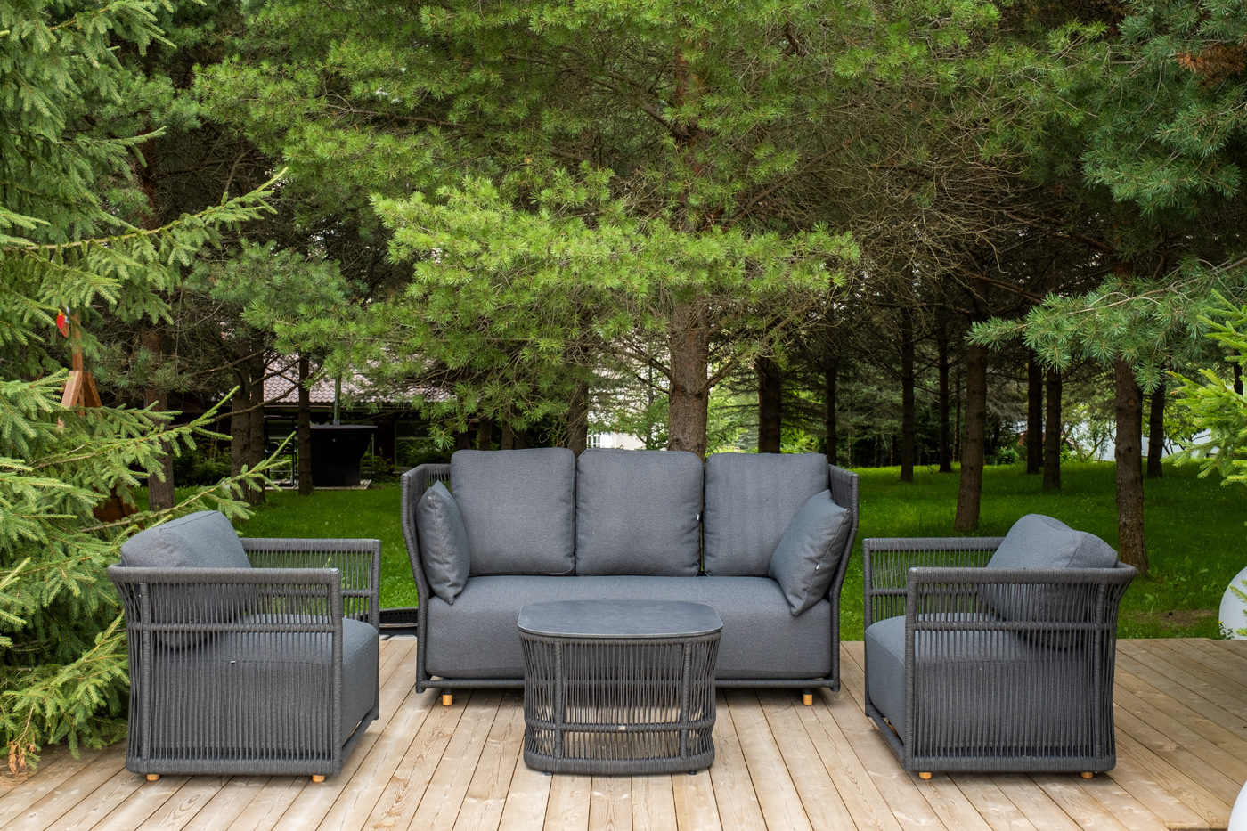 "Лугано" лаунж-зона 5-местная плетеная из роупа (веревки), каркас алюминиевый темно-серый, роуп темно-серый