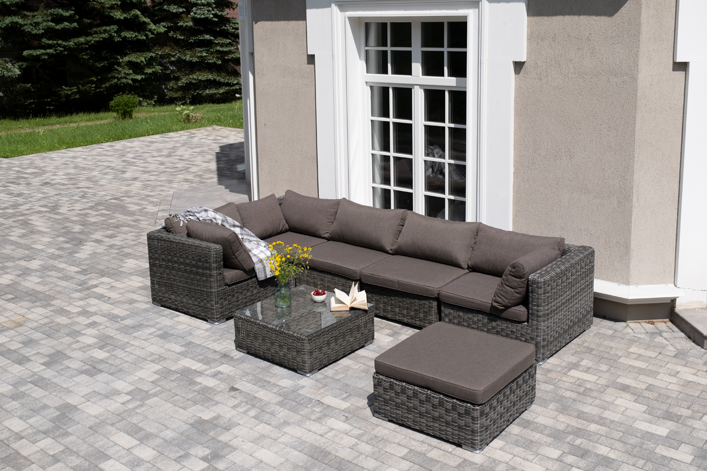 "Лунго" трансформирующаяся лаунж-зона из искусственного ротанга, цвет графит "Лунго" трансформирующаяся лаунж-зона из искусственного ротанга, цвет графит