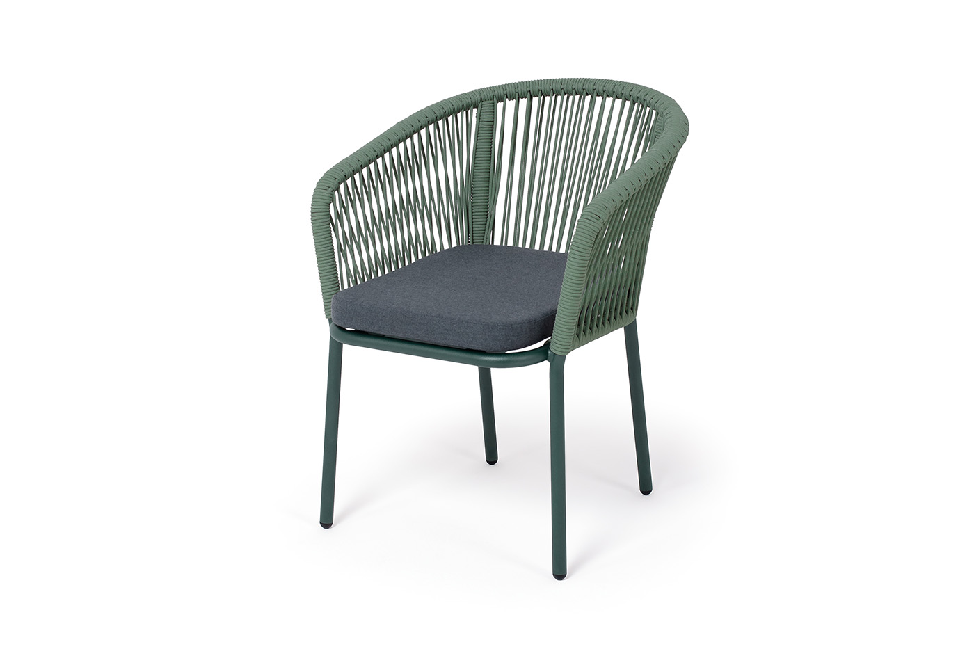 "Марсель" стул плетеный из роупа, каркас алюминий RAL6036 муар, роуп зеленый (4204) круглый tex, ткань темно-серая 027