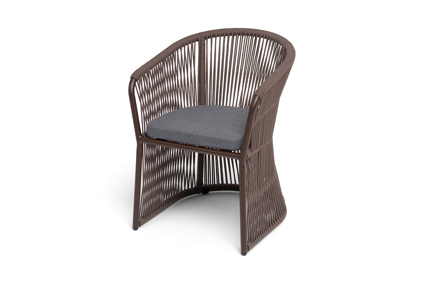 "Романо" стул плетеный из роупа, каркас алюминий коричневый (RAL8016) муар, роуп коричневый круглый, ткань темно-серая 027