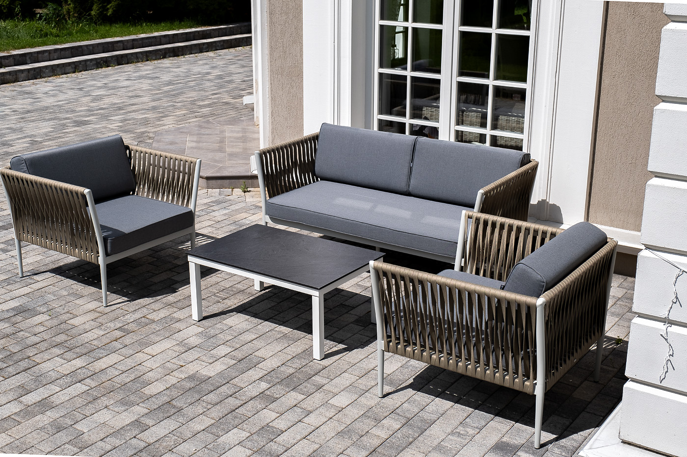 "Касабланка" лаунж-зона плетеная из роупа 4-местная, цвет серый