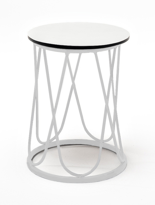 "Перу" журнальный стол из HPL круглый Ø40 H55, каркас из алюминия белый (RAL 9016) муар, цвет столешницы "молочный"