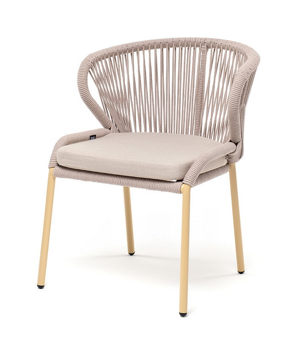 "Милан" стул плетеный из роупа, каркас алюминий (RAL1001), роуп бежевый круглый, ткань бежевая "Милан" стул плетеный из роупа, каркас алюминий (RAL1001), роуп бежевый круглый, ткань бежевая