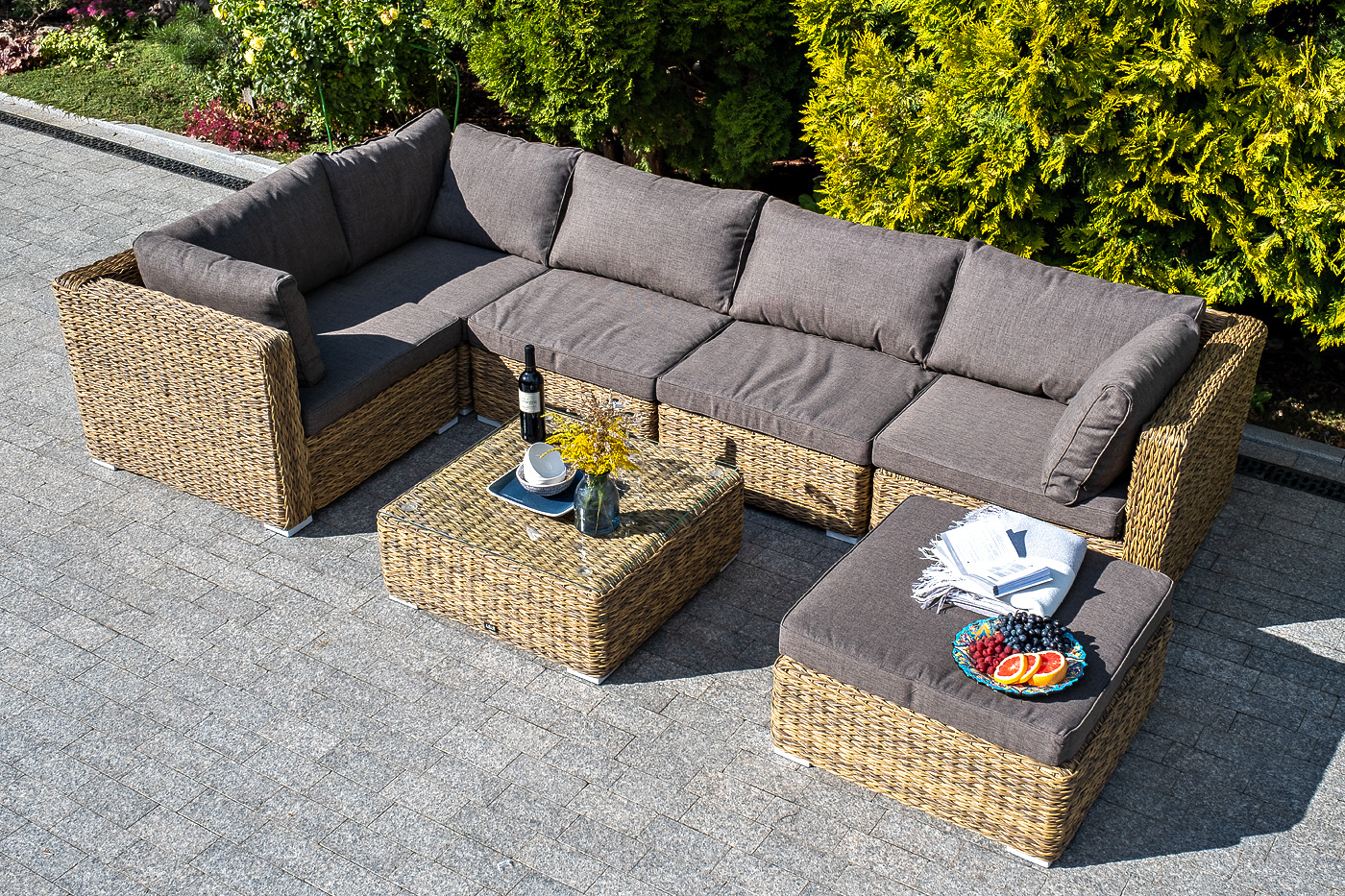 "Лунго" трансформирующаяся лаунж-зона из искусственного ротанга (гиацинт), цвет соломенный