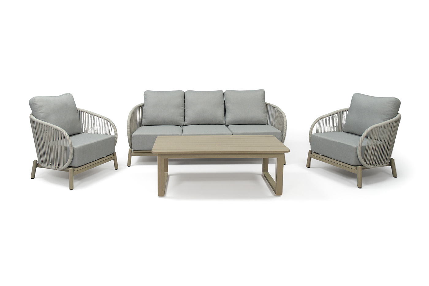 "Прато" лаунж-зона из искусственного ротанга на 5 персон, цвет светло-серый