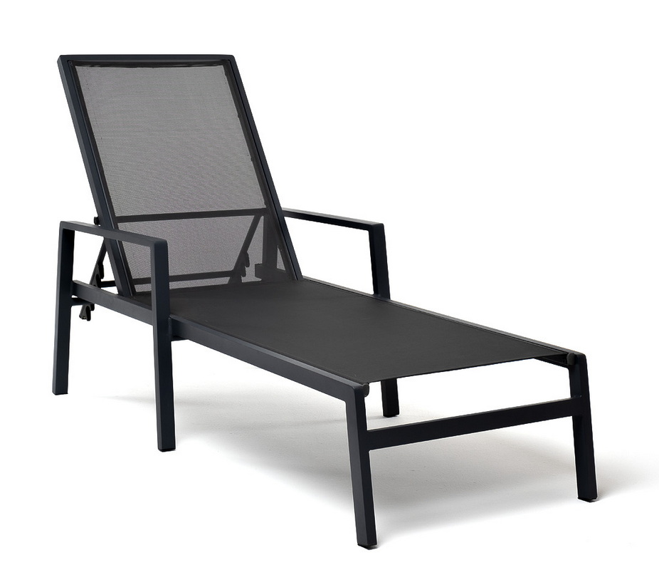 "Парма" шезлонг, каркас алюминий темно-серый (RAL7024) муар, ткань текстилен темно-серая, L206
