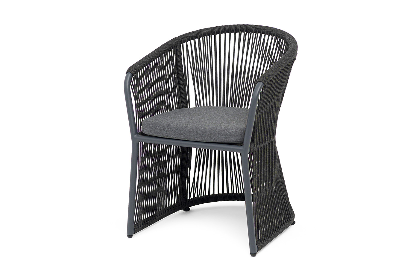 "Романо" стул плетеный из роупа, каркас алюминий темно-серый (RAL7024) муар, роуп темно-серый круглый, ткань темно-серая 027