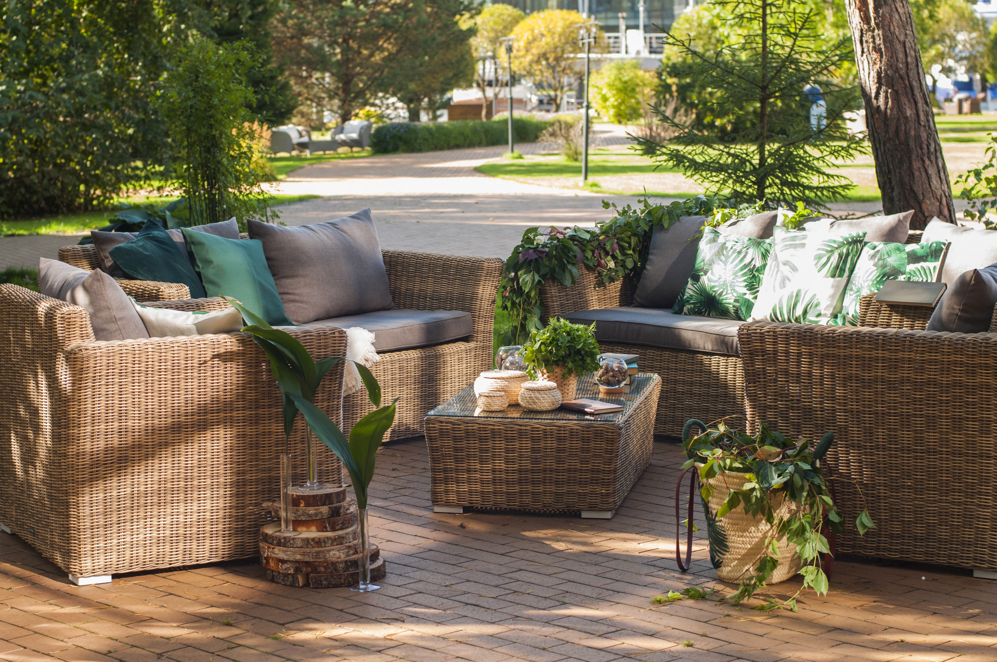 "Капучино Дабл" лаунж-зона из искусственного ротанга, цвет соломенный