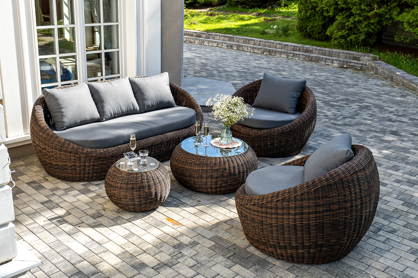 "Барселона" лаунж-зона из искусственного ротанга, цвет коричневый