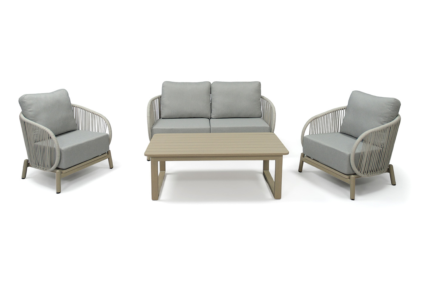 "Прато" лаунж-зона из искусственного ротанга на 4 персоны, цвет светло-серый