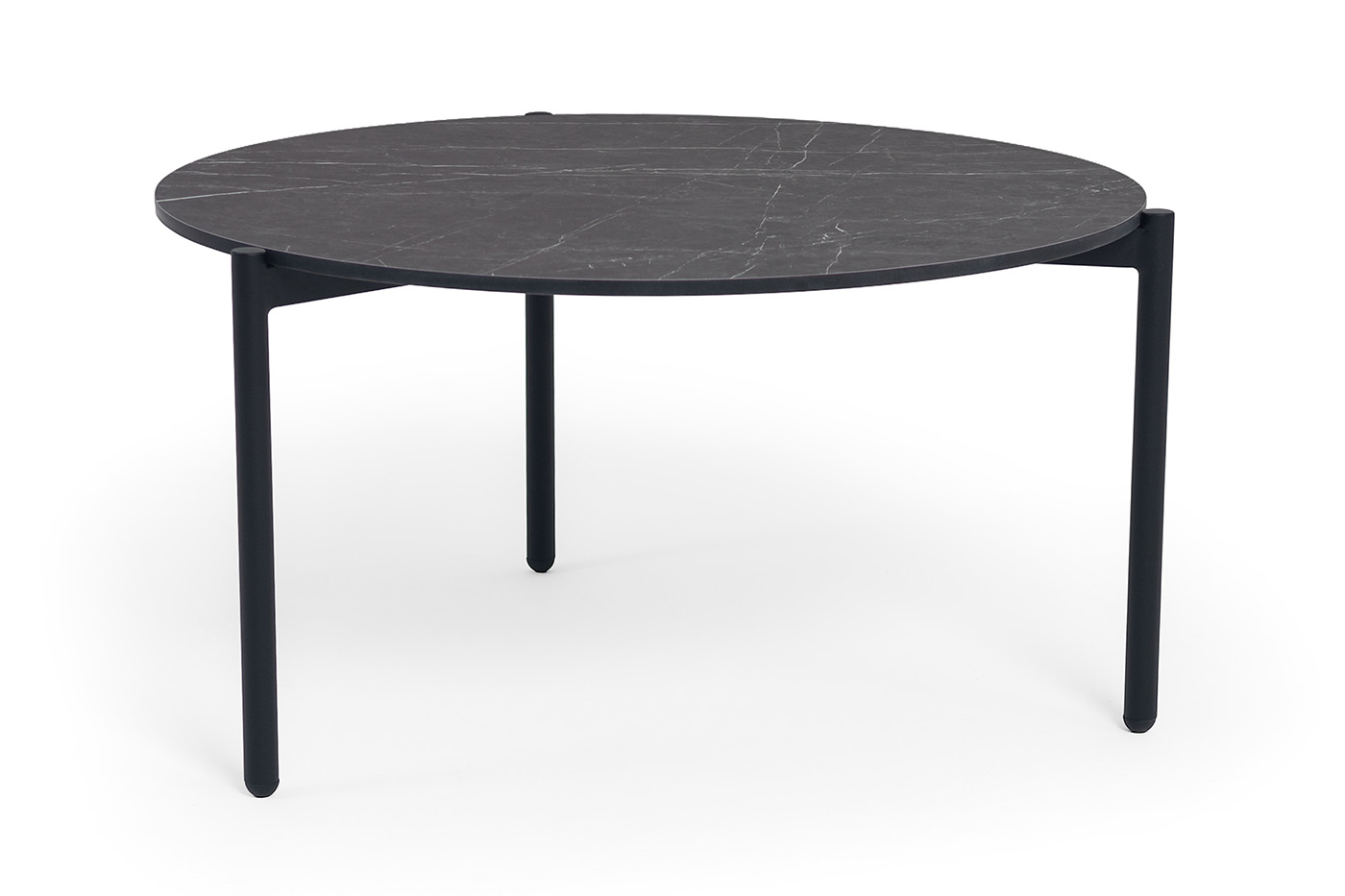 "Монти" журнальный стол из HPL D80 H40 см, цвет столешницы "серый мрамор", подстолье черное муар