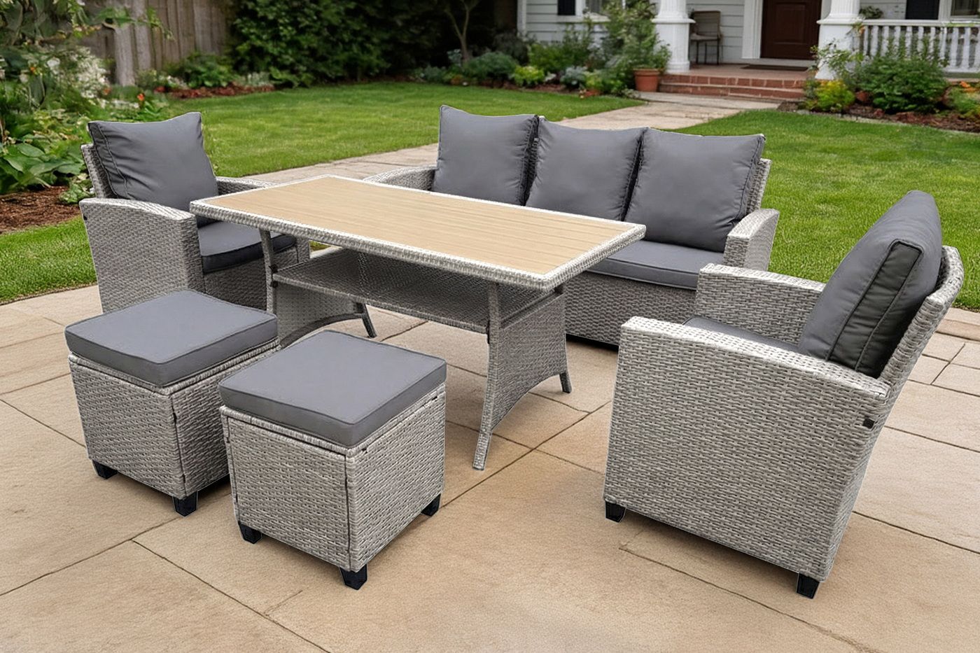 "Мэдисон" обеденная группа из искусственного ротанга, цвет серый