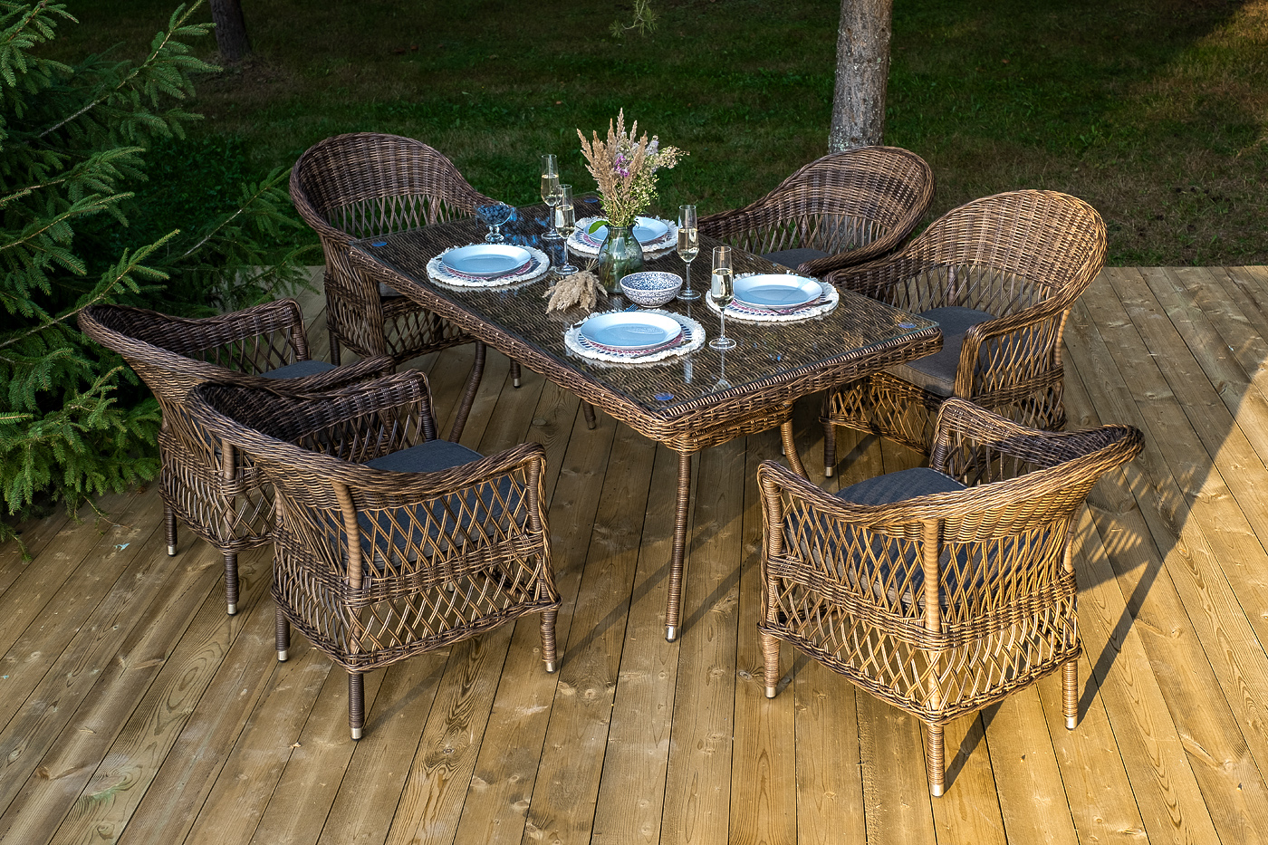 "Амароне" обеденная группа из искусственного ротанга на 6 персон, цвет коричневый