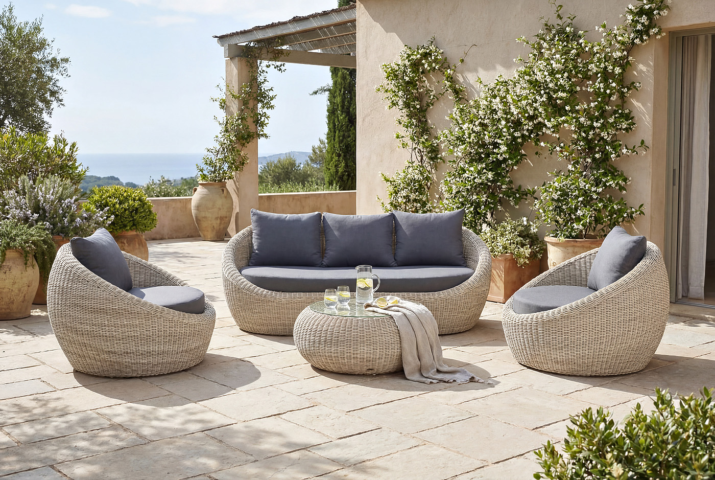 "Барселона" лаунж-зона из искусственного ротанга, цвет бежевый