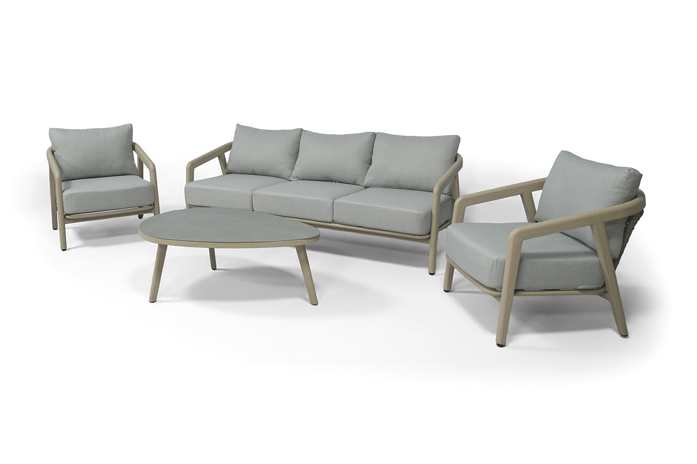 "Брюссель" лаунж-зона из искусственного ротанга на 5 персон, цвет серый, каркас под дерево (холодно-бежевый)