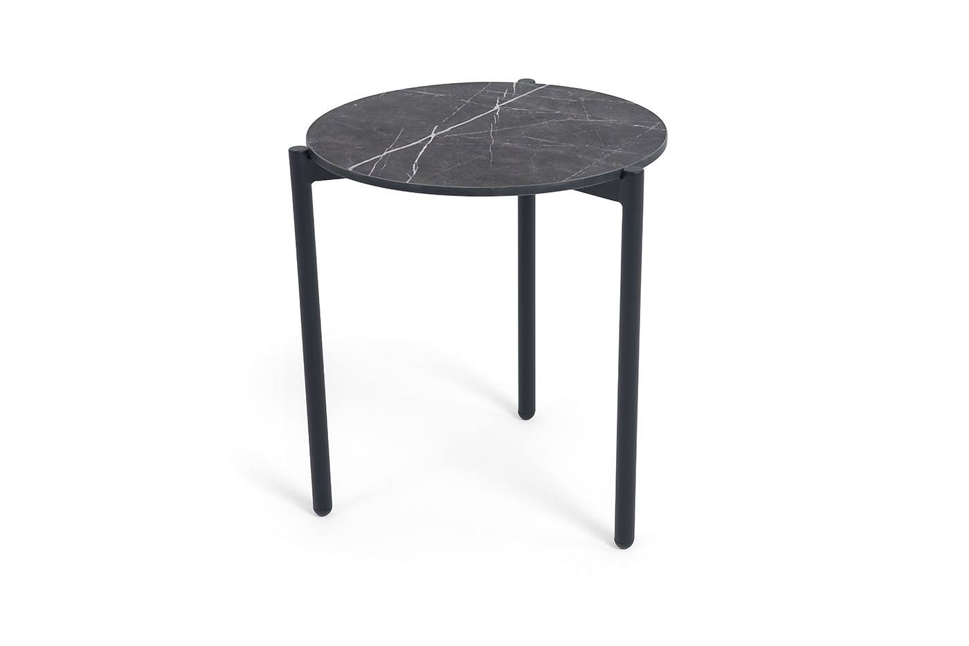 "Монти" журнальный стол из HPL D50 H50 см, цвет столешницы "серый мрамор", подстолье черное муар