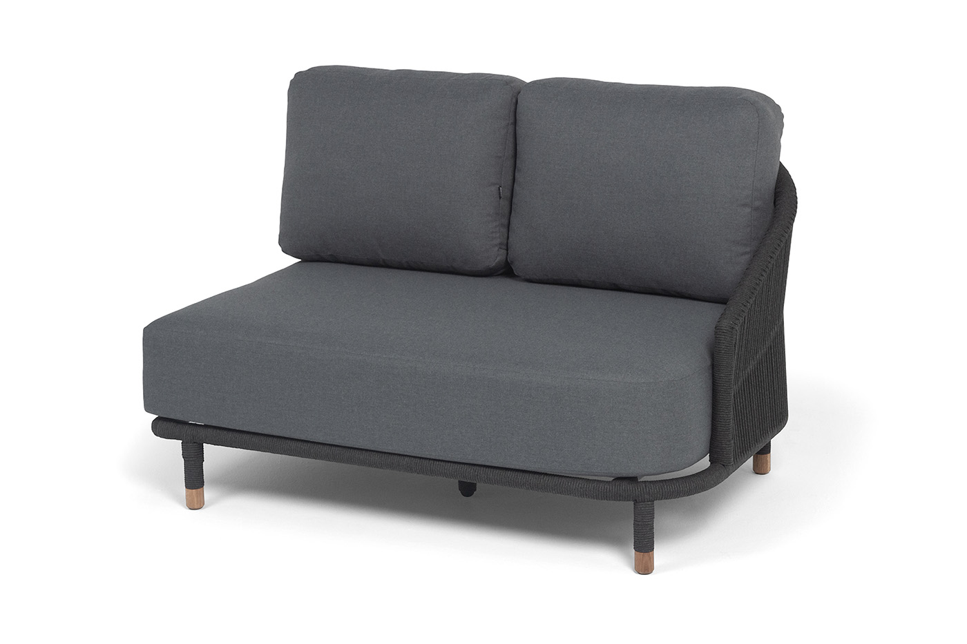 "Верона" левый модуль плетеный из роупа, каркас алюминий темно-серый (RAL7024) муар, роуп темно-серый круглый, ткань темно-серая 027, L131х89