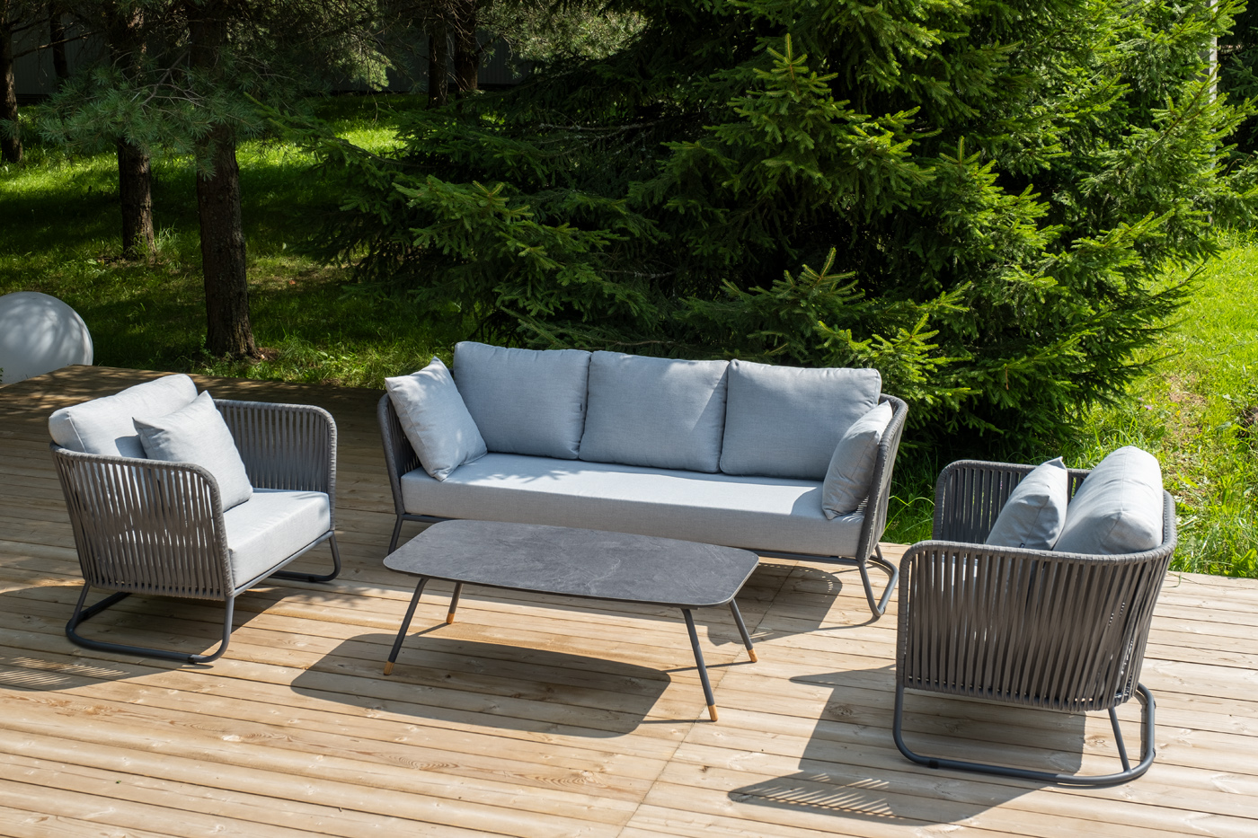 "Багамы" лаунж-зона 5-местная плетеная из роупа (веревки), каркас алюминиевый темно-серый, роуп серый