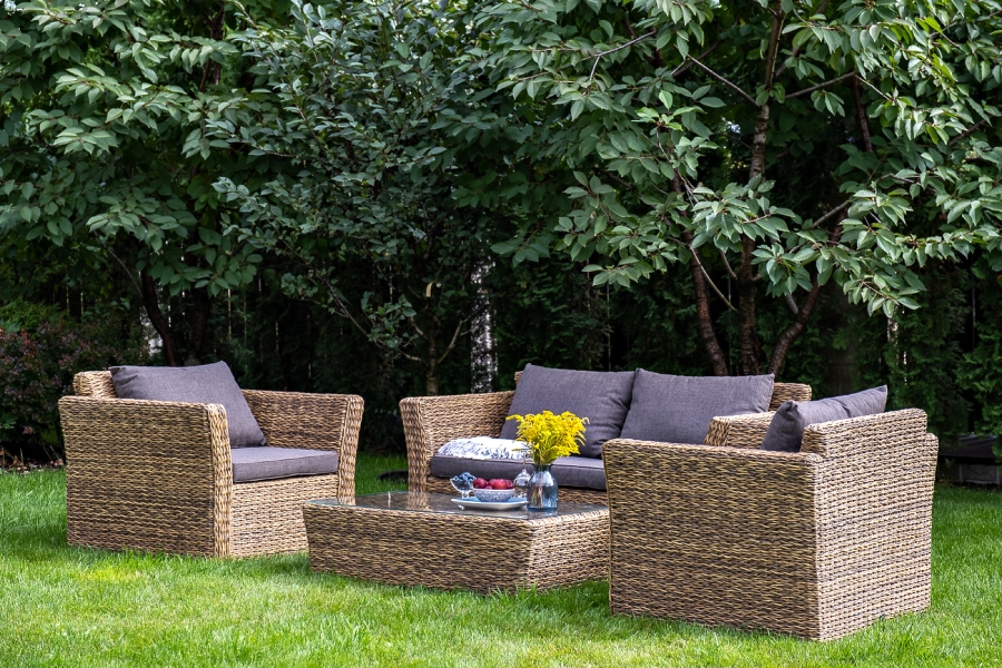 Капучино Сингл лаунж-зона из искусственного ротанга (гиацинт), цвет соломенный - фото 1