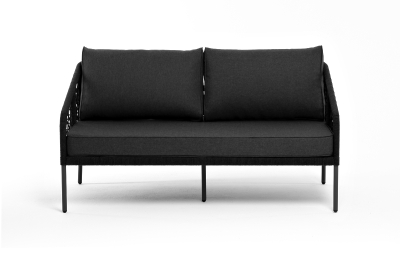 "Канны" диван 2-местный плетеный из роупа (узелки), каркас алюминий темно-серый (RAL7024) муар, роуп темно-серый круглый, ткань темно-серая 027 "Канны" диван 2-местный плетеный из роупа (узелки), каркас алюминий темно-серый (RAL7024) муар, роуп темно-серый круглый, ткань темно-серая 027