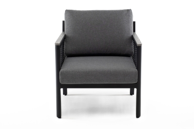 "Сан Ремо" кресло плетеное из роупа садовое, каркас алюминий темно-серый, роуп серый, ткань серая