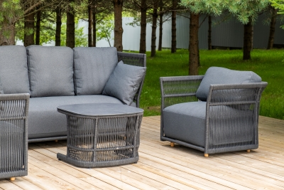 "Лугано" лаунж-зона 5-местная плетеная из роупа (веревки), каркас алюминиевый темно-серый, роуп темно-серый "Лугано" лаунж-зона 5-местная плетеная из роупа (веревки), каркас алюминиевый темно-серый, роуп темно-серый