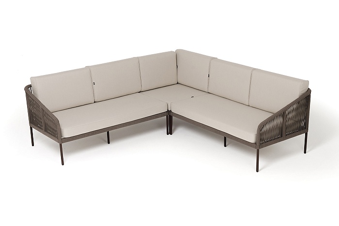 "Канны" диван модульный плетеный из роупа, каркас алюминий коричневый (RAL8016) муар, роуп коричневый круглый, ткань бежевая 035 Канны диван модульный плетеный из роупа, каркас алюминий коричневый (RAL8016) муар, роуп коричневый круглый, ткань бежевая 035 - фото 3