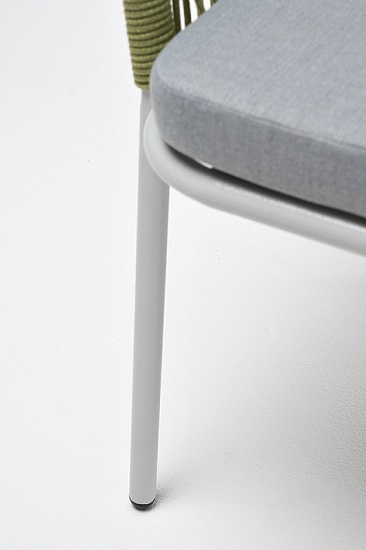 Лион стул плетеный из роупа, каркас из стали светло-серый (RAL7035) муар, роуп салатовый меланж круглый, ткань светло-серая - фото 7