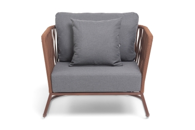 "Багамы" кресло плетеное из роупа, каркас алюминий коричневый (RAL8016) муар, роуп BZ23-ED31, ткань темно-серая 027